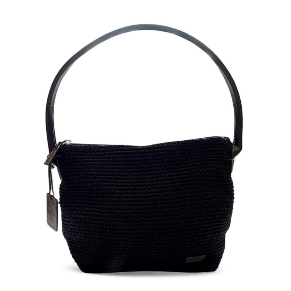 The Sak Elliott Lucca woven crochet small hobo bag in black with leather handles